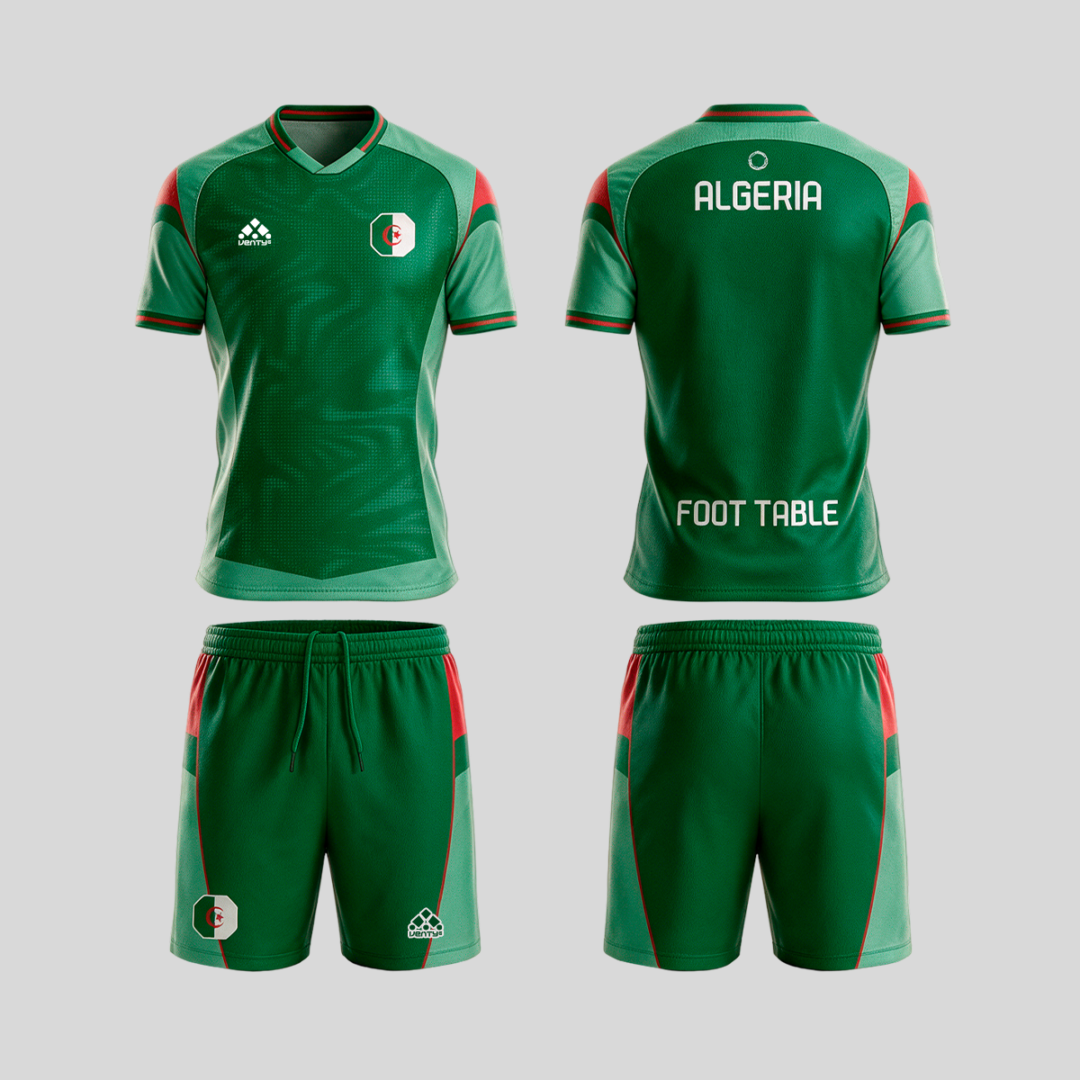 Algeria official uniform, Foot Table World Championship Rome 2026, jersey and shorts front and back