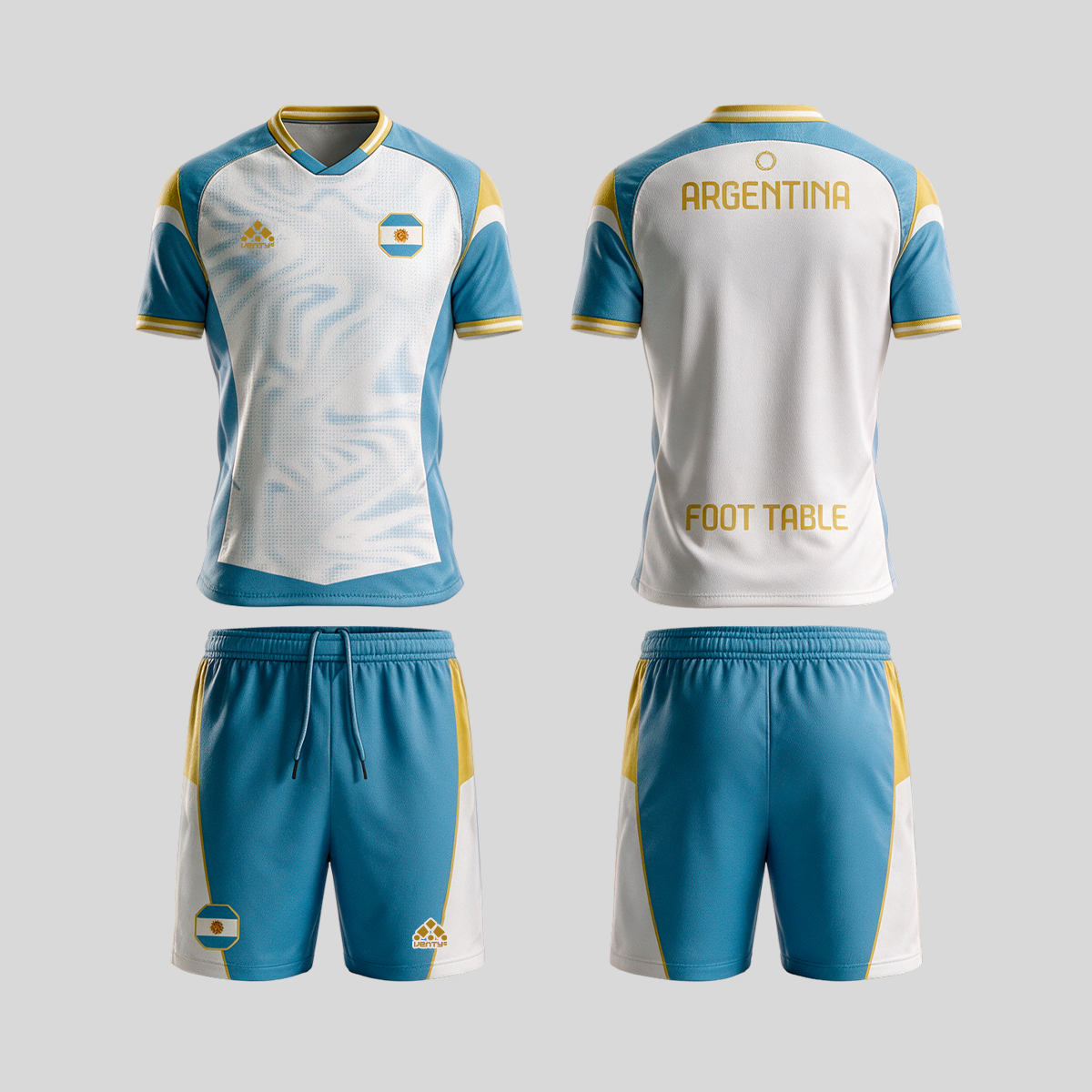 Argentina official uniform, Foot Table World Championship Rome 2026, jersey and shorts front and back