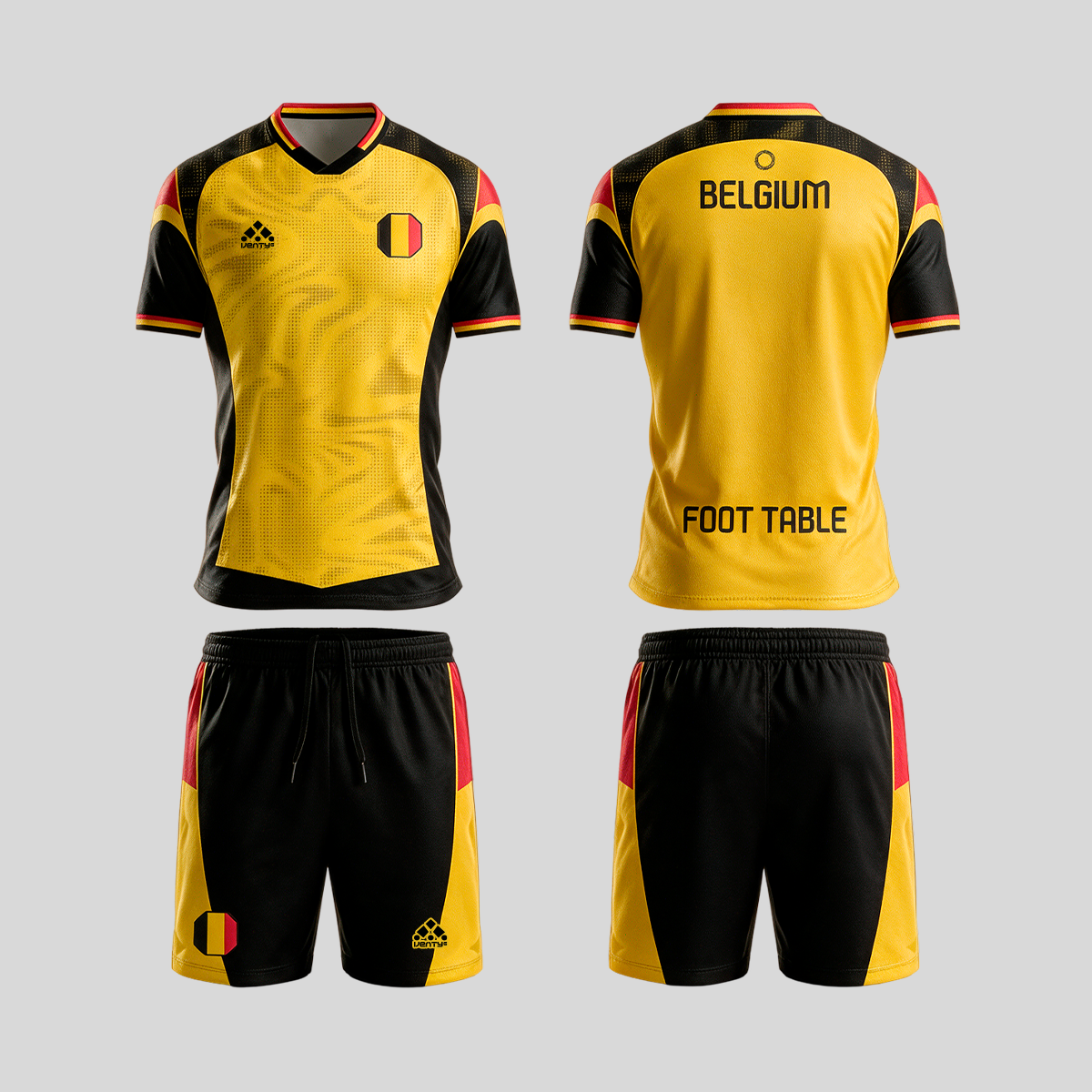 Belgium official uniform, Foot Table World Championship Rome 2026, jersey and shorts front and back