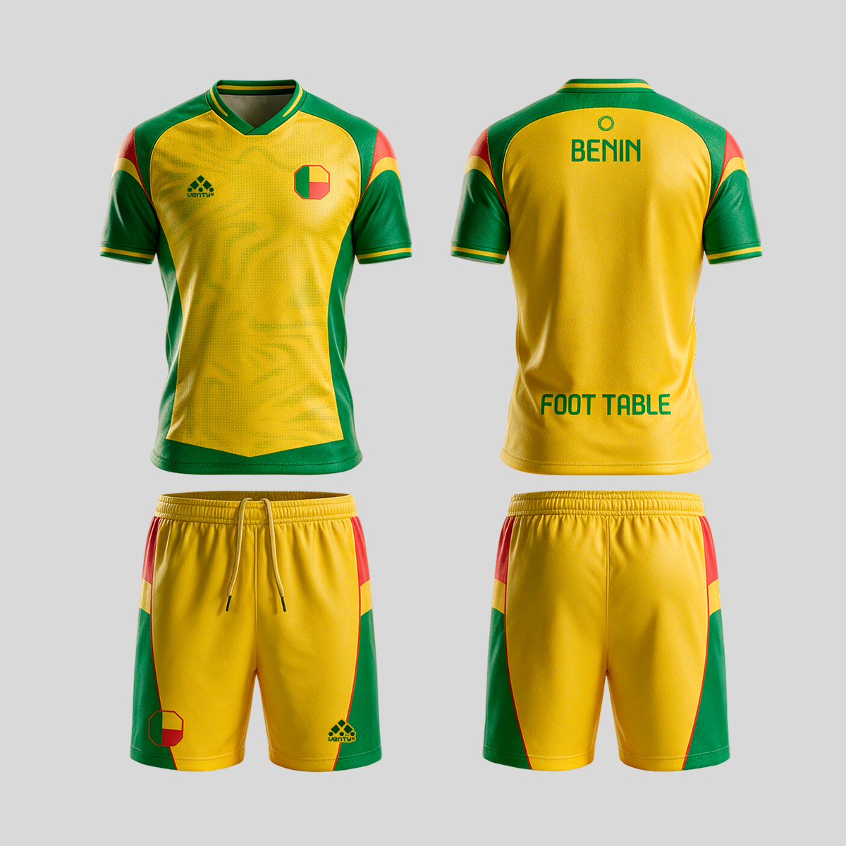 Benin official uniform, Foot Table World Championship Rome 2026, jersey and shorts front and back