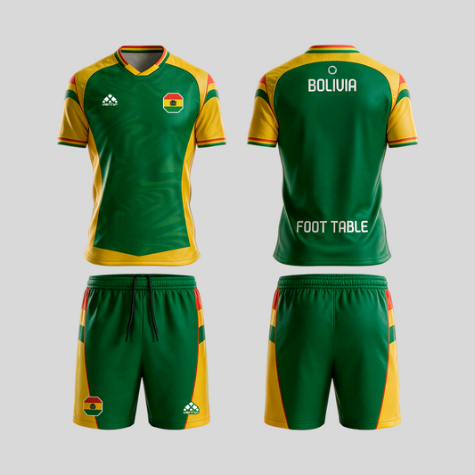 Bolivia official uniform, Foot Table World Championship Rome 2026, jersey and shorts front and back