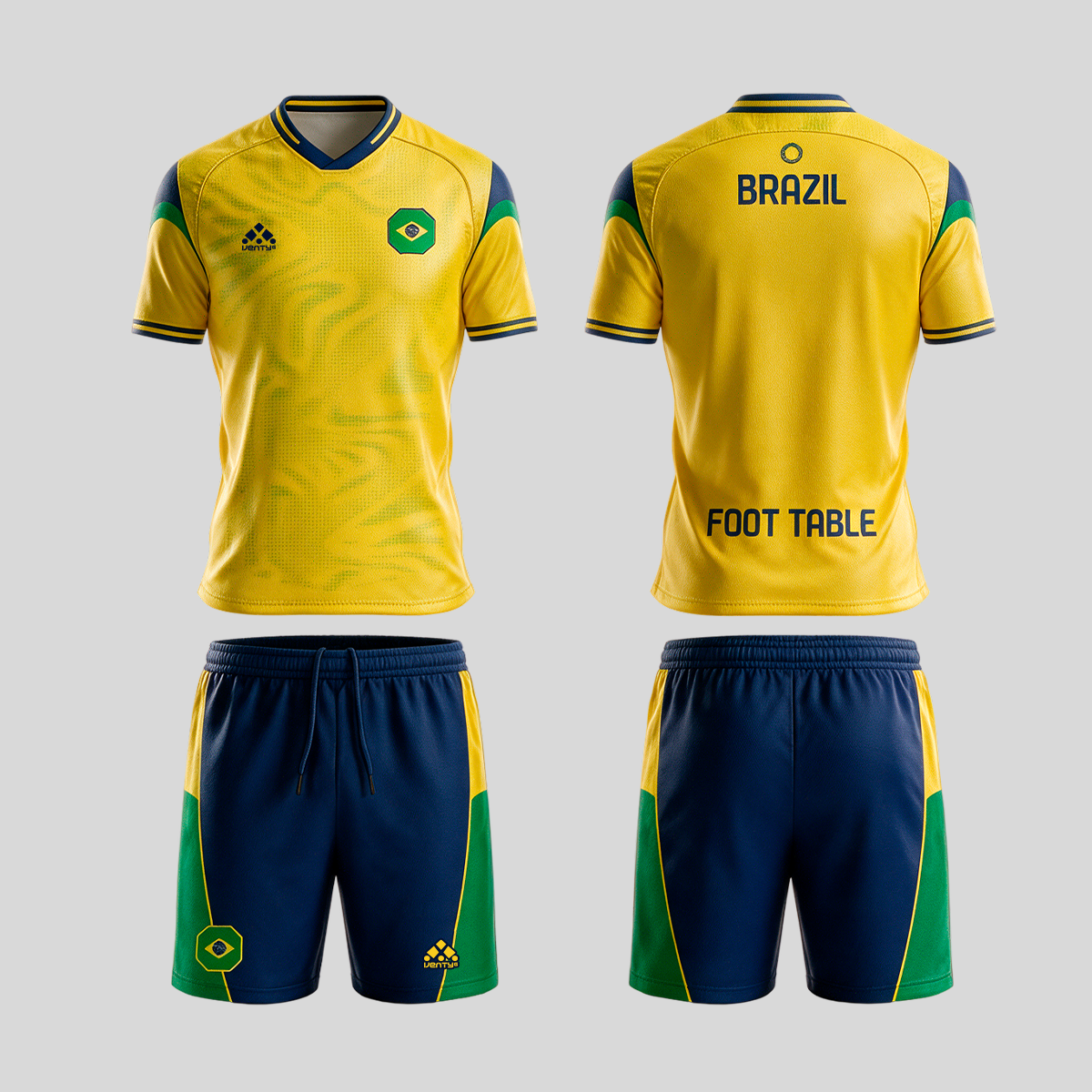 Brazil official uniform, Foot Table World Championship Rome 2026, jersey and shorts front and back