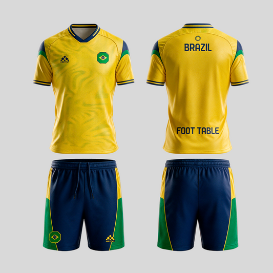 Brazil official uniform, Foot Table World Championship Rome 2026, jersey and shorts front and back