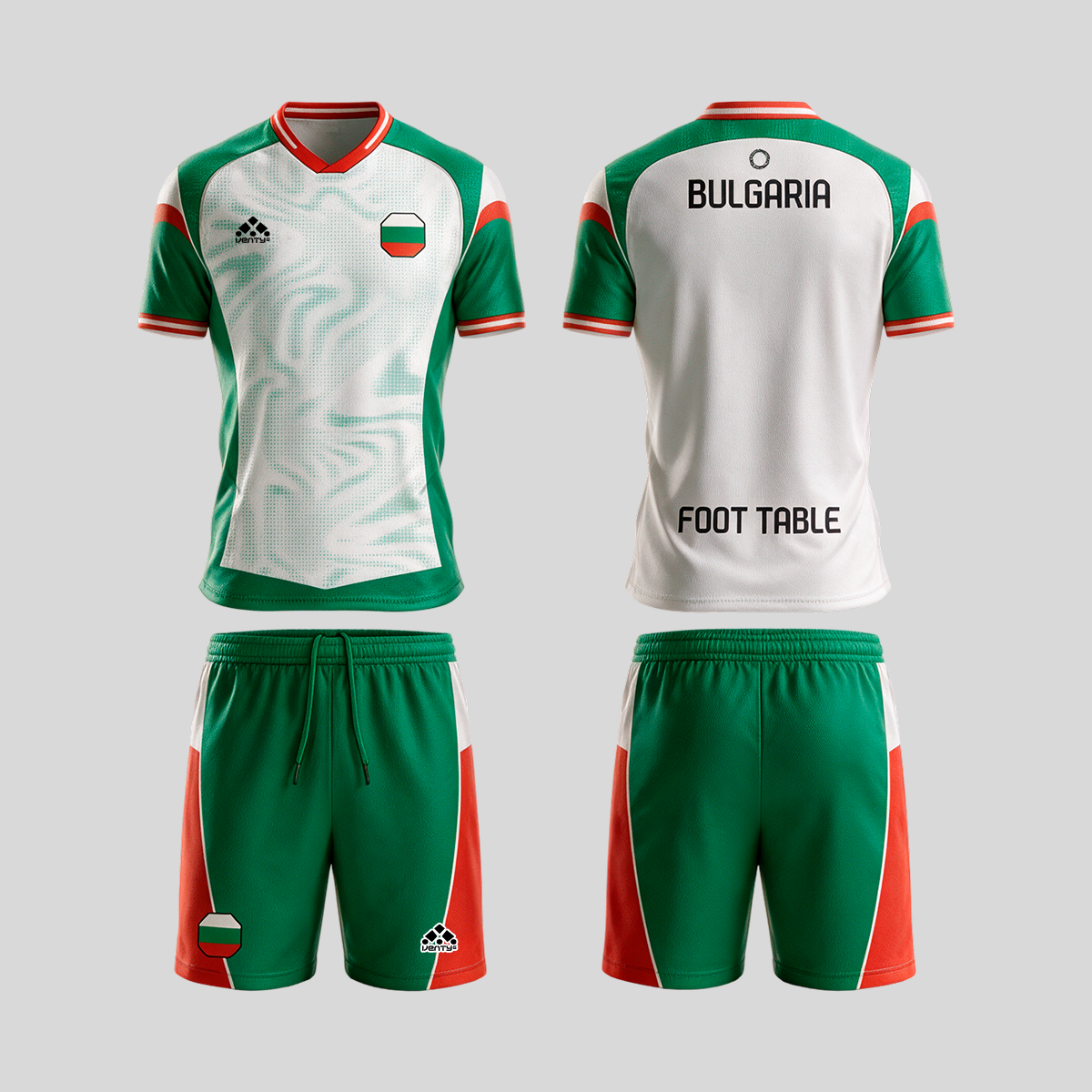 Bulgaria official uniform, Foot Table World Championship Rome 2026, jersey and shorts front and back