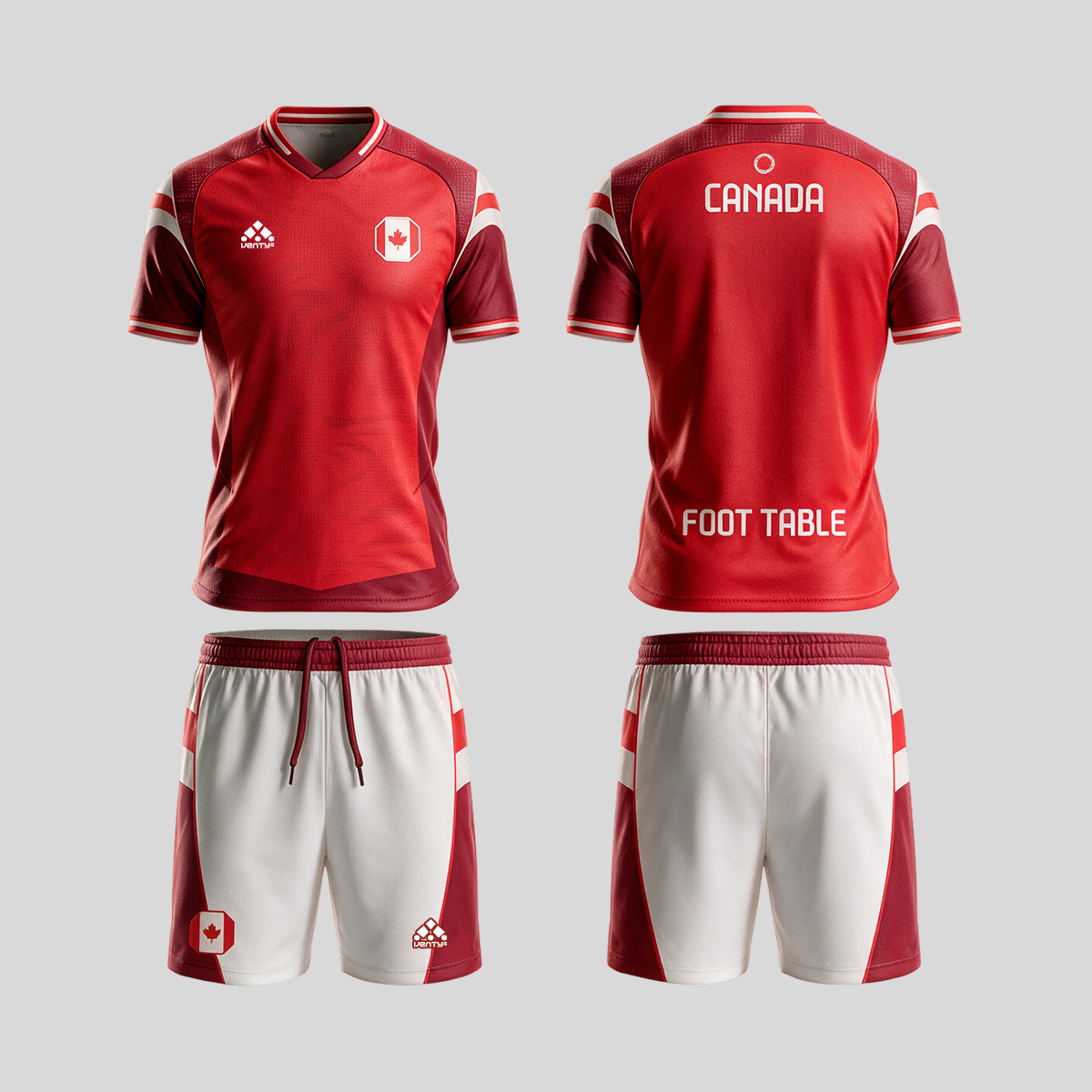 Canada official uniform, Foot Table World Championship Rome 2026, jersey and shorts front and back