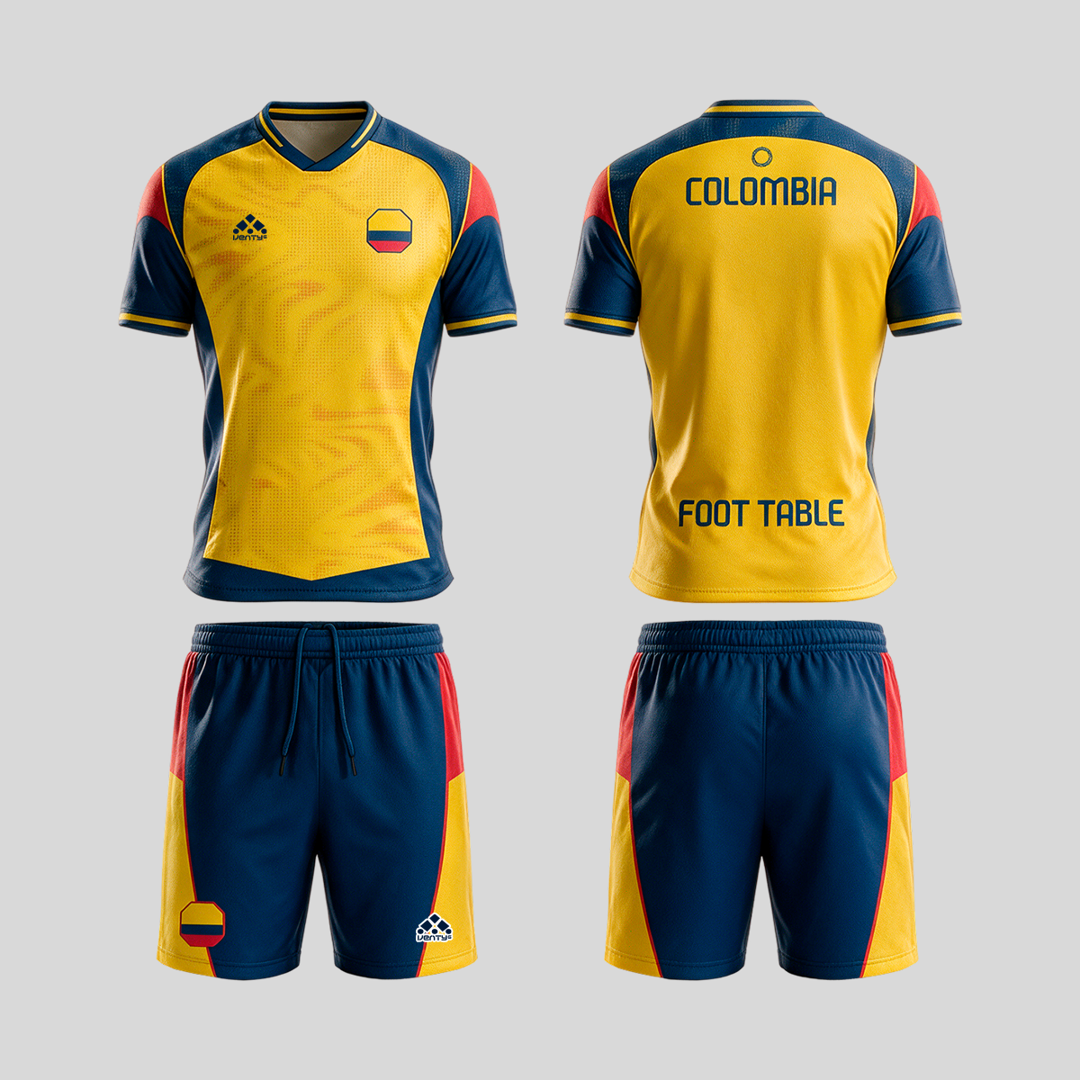 Colombia official uniform, Foot Table World Championship Rome 2026, jersey and shorts front and back