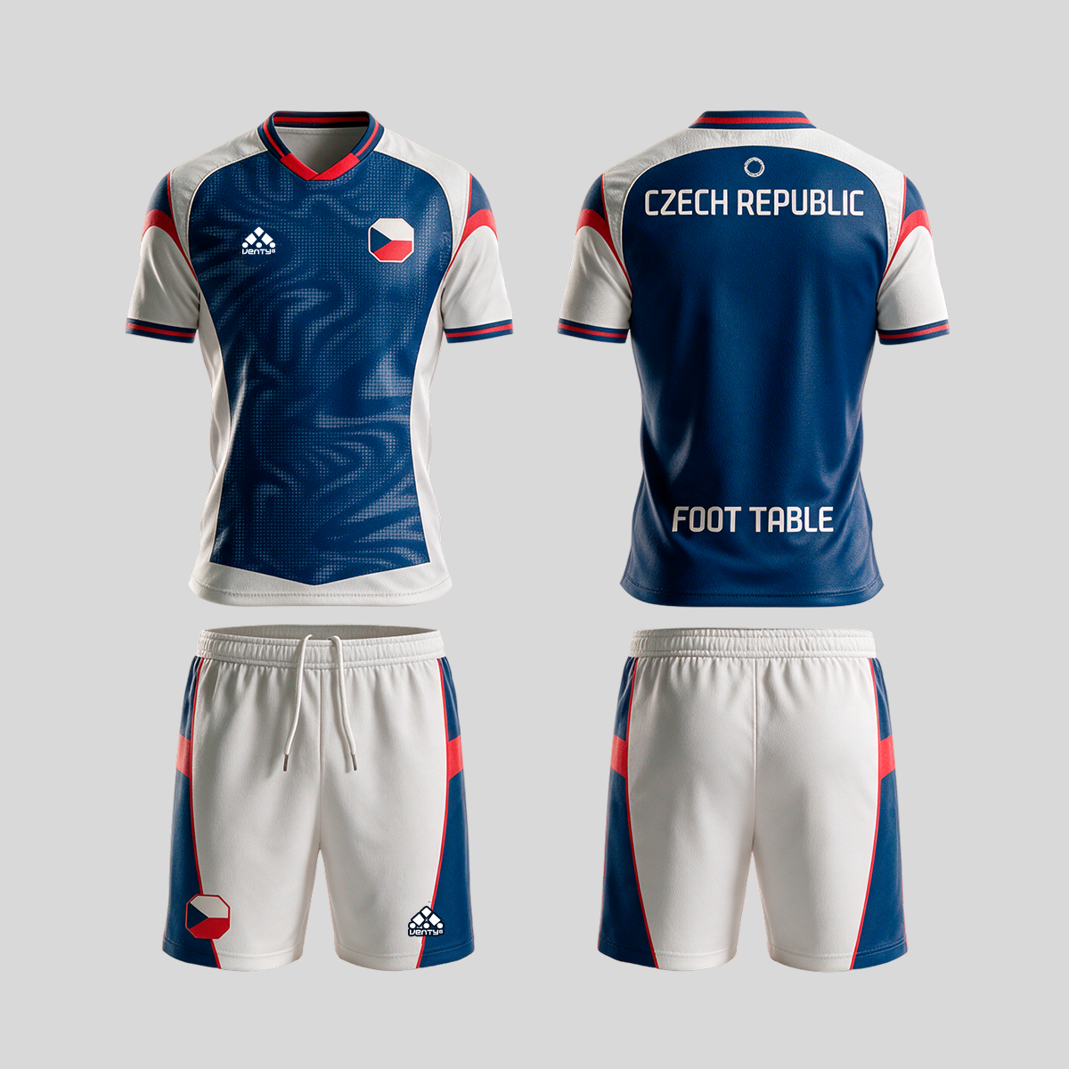 Czech Republic official uniform, Foot Table World Championship Rome 2026, jersey and shorts front and back