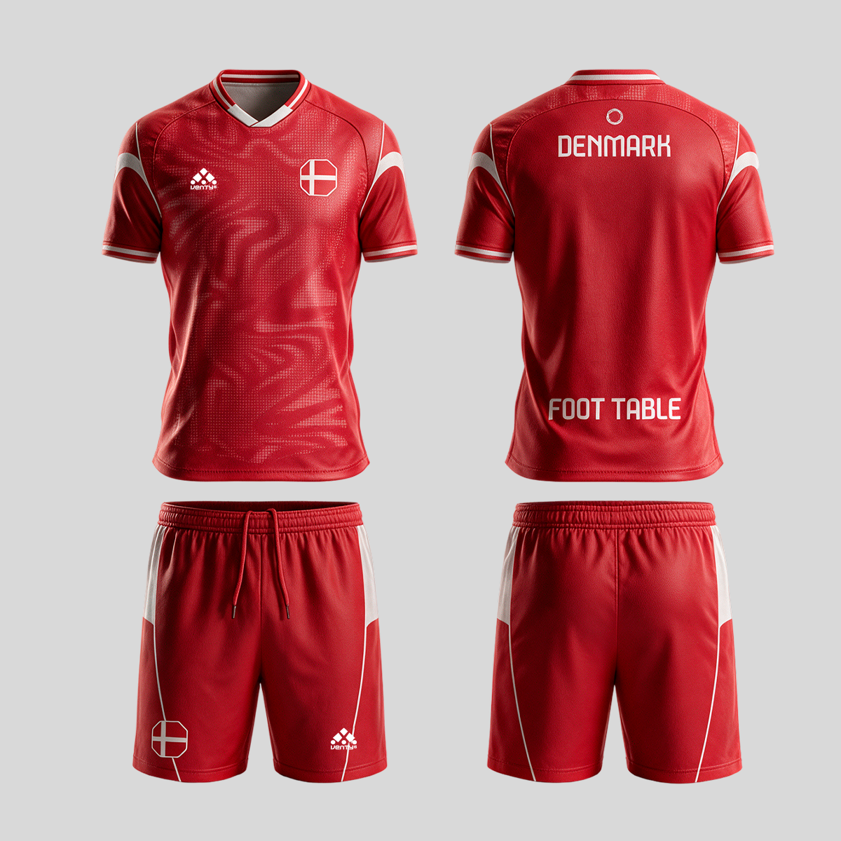 Denmark official uniform, Foot Table World Championship Rome 2026, jersey and shorts front and back