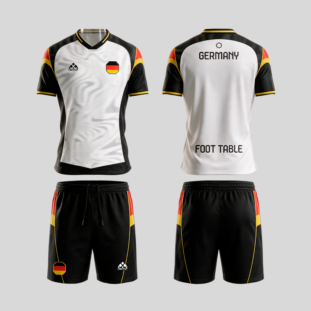 Germany official uniform, Foot Table World Championship Rome 2026, jersey and shorts front and back