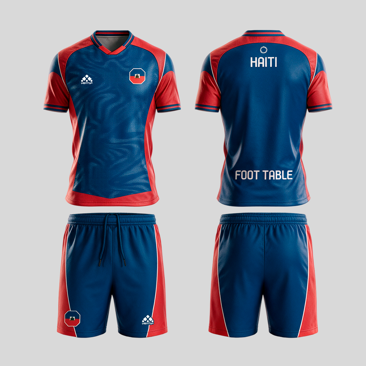 Haiti official uniform, Foot Table World Championship Rome 2026, jersey and shorts front and back