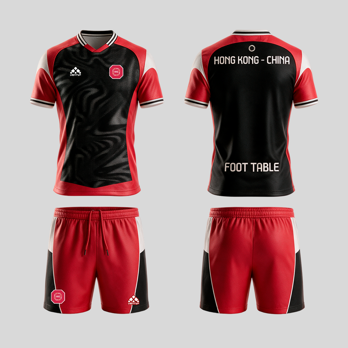 Hong Kong, China official uniform, Foot Table World Championship Rome 2026, jersey and shorts front and back