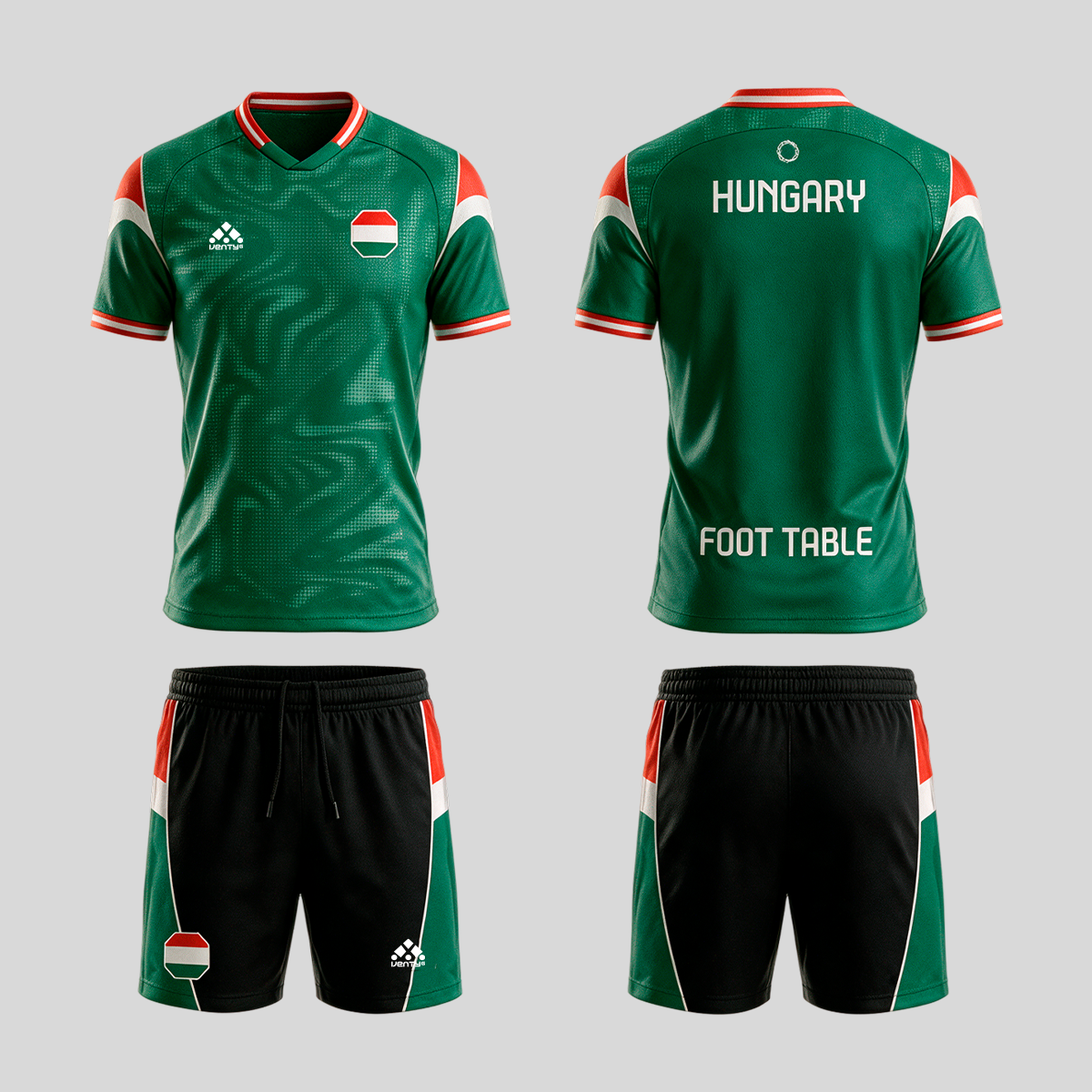 Hungary official uniform, Foot Table World Championship Rome 2026, jersey and shorts front and back