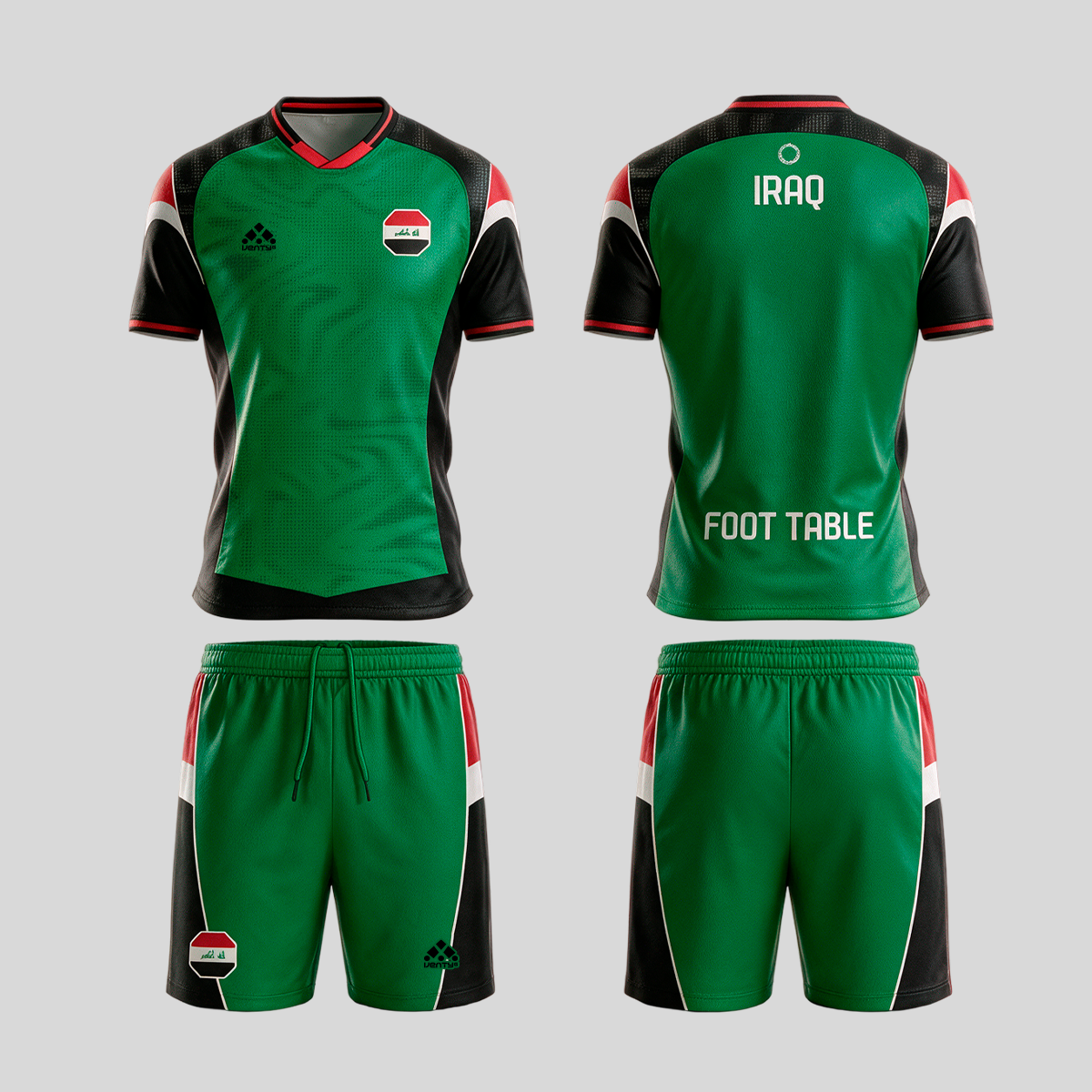Iraq official uniform, Foot Table World Championship Rome 2026, jersey and shorts front and back
