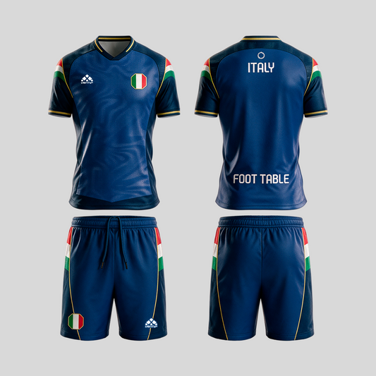 Italy official uniform, Foot Table World Championship Rome 2026, jersey and shorts front and back