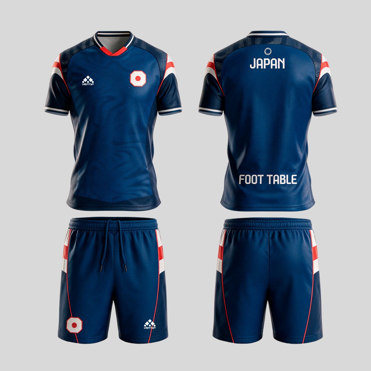 Japan official uniform, Foot Table World Championship Rome 2026, jersey and shorts front and back