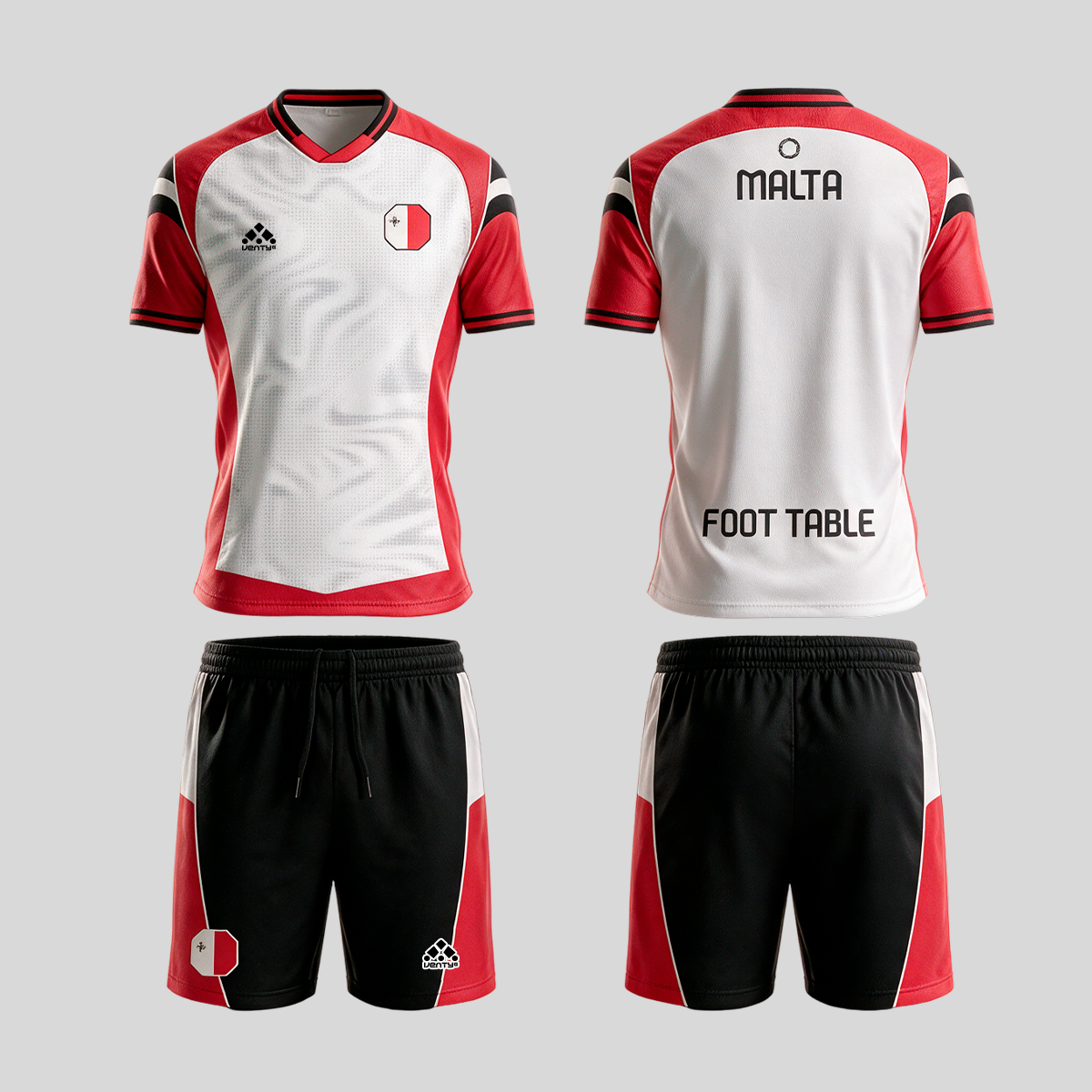 Malta official uniform, Foot Table World Championship Rome 2026, jersey and shorts front and back