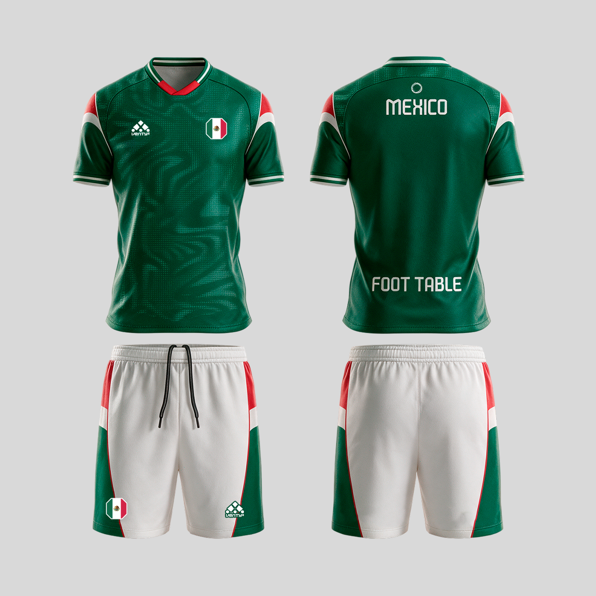 Mexico official uniform, Foot Table World Championship Rome 2026, jersey and shorts front and back