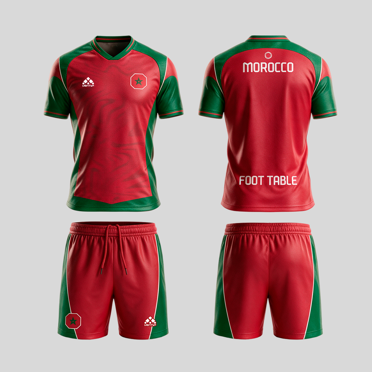 Morocco official uniform, Foot Table World Championship Rome 2026, jersey and shorts front and back