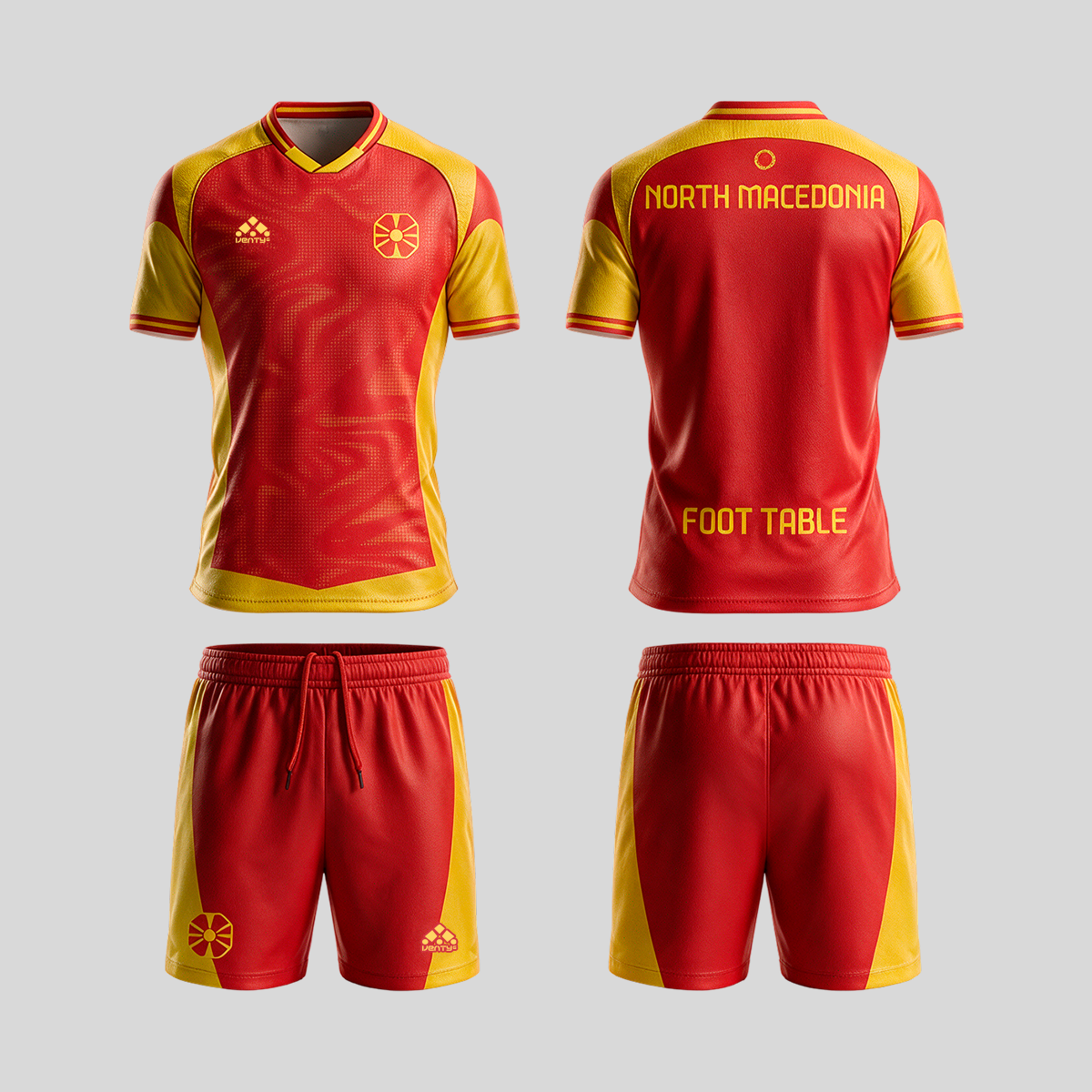 North Macedonia official uniform, Foot Table World Championship Rome 2026, jersey and shorts front and back