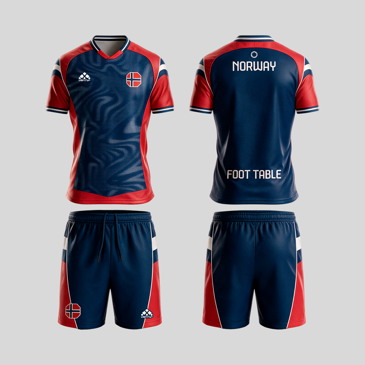 Norway official uniform, Foot Table World Championship Rome 2026, jersey and shorts front and back