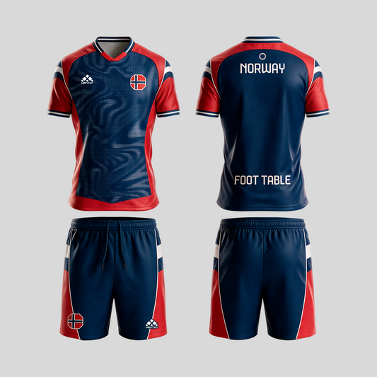 Norway official uniform, Foot Table World Championship Rome 2026, jersey and shorts front and back