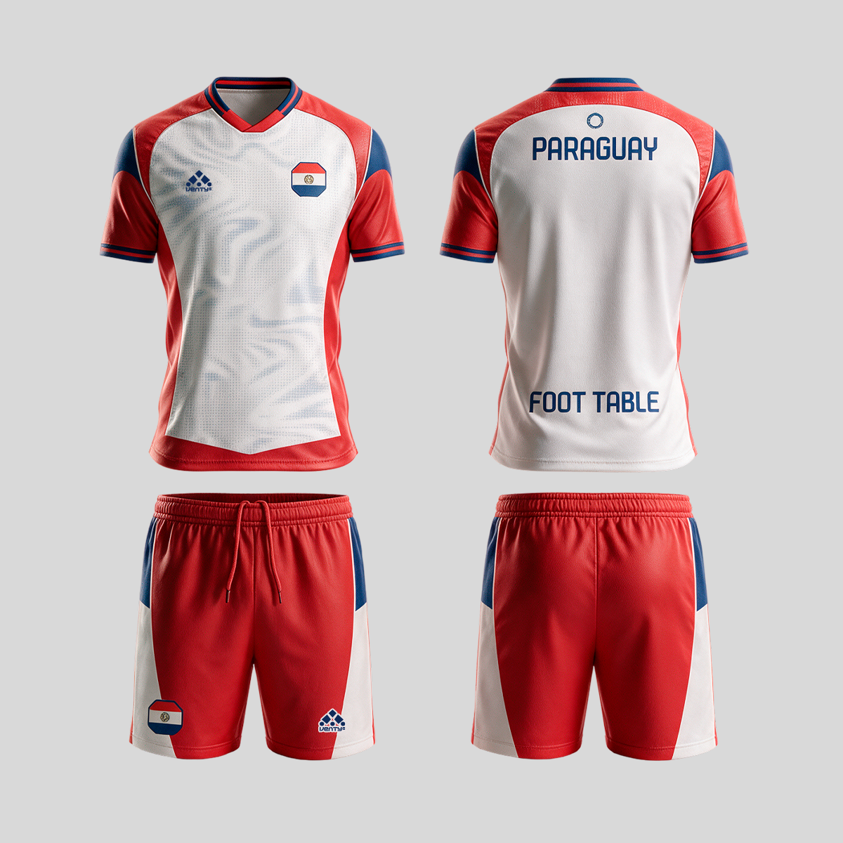 Paraguay official uniform, Foot Table World Championship Rome 2026, jersey and shorts front and back