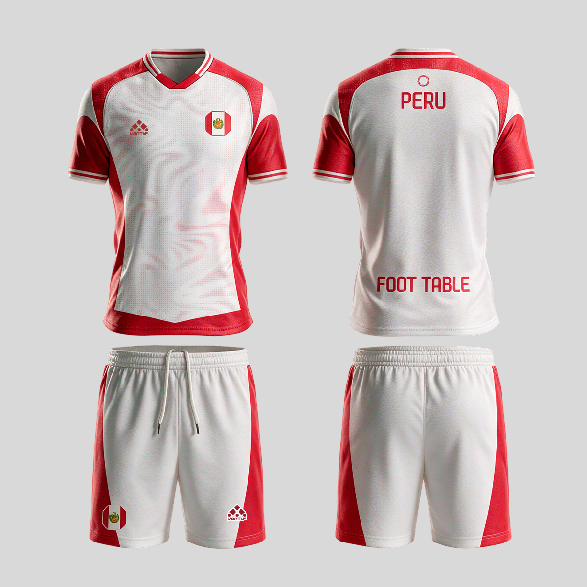 Peru official uniform, Foot Table World Championship Rome 2026, jersey and shorts front and back