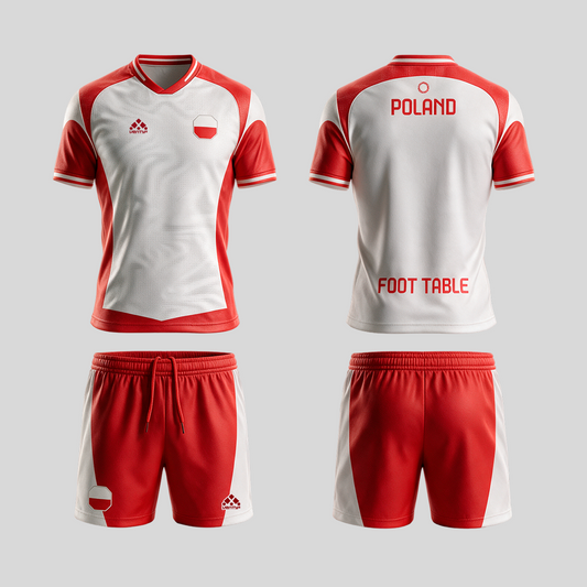 Poland official uniform, Foot Table World Championship Rome 2026, jersey and shorts front and back