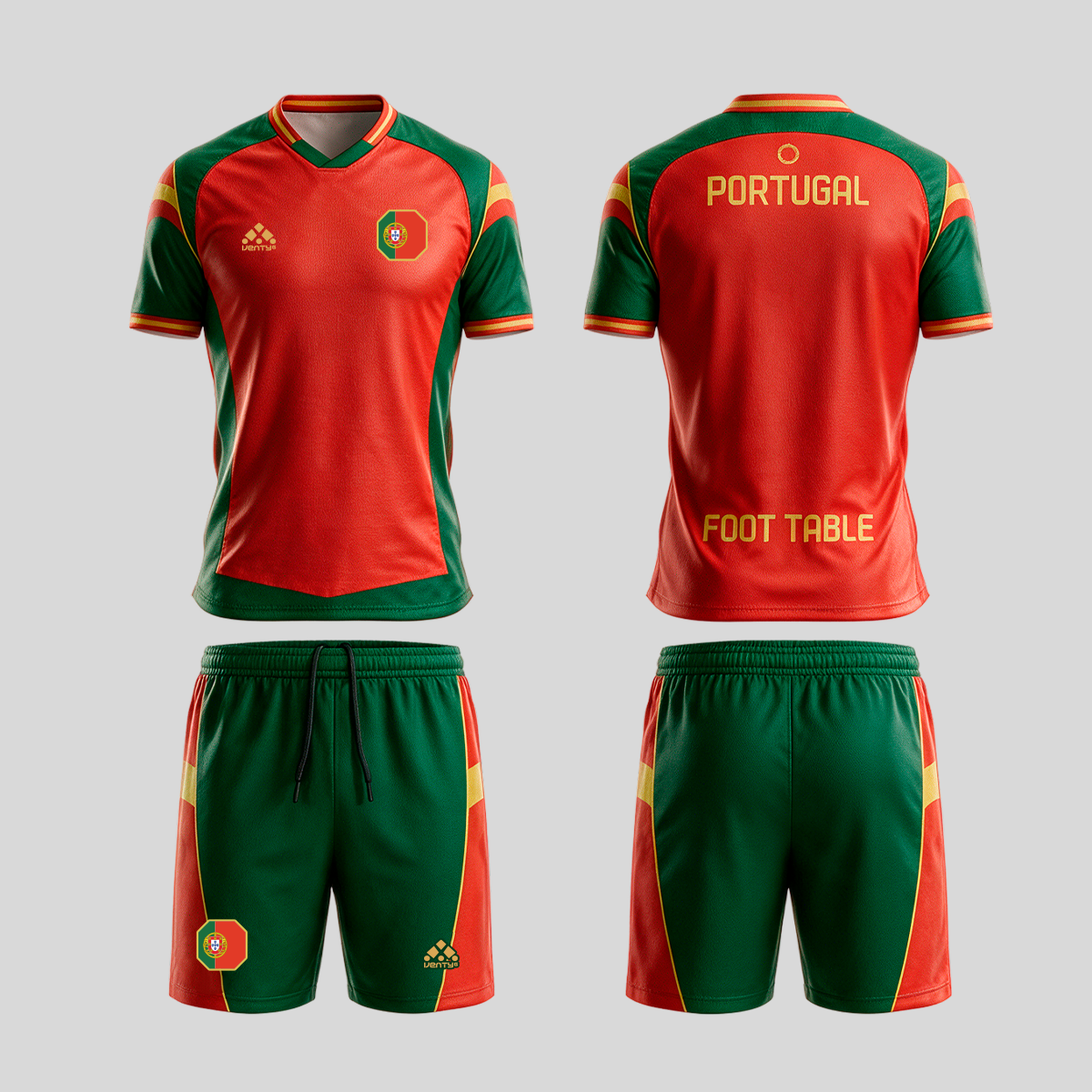Portugal official uniform, Foot Table World Championship Rome 2026, jersey and shorts front and back