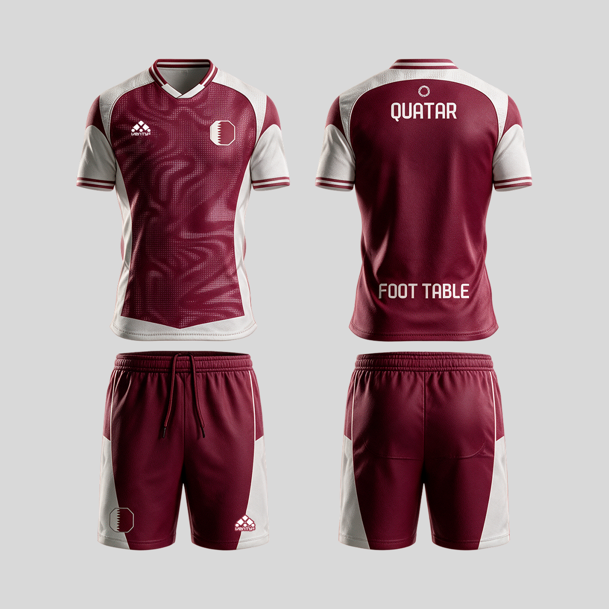 Qatar official uniform, Foot Table World Championship Rome 2026, jersey and shorts front and back
