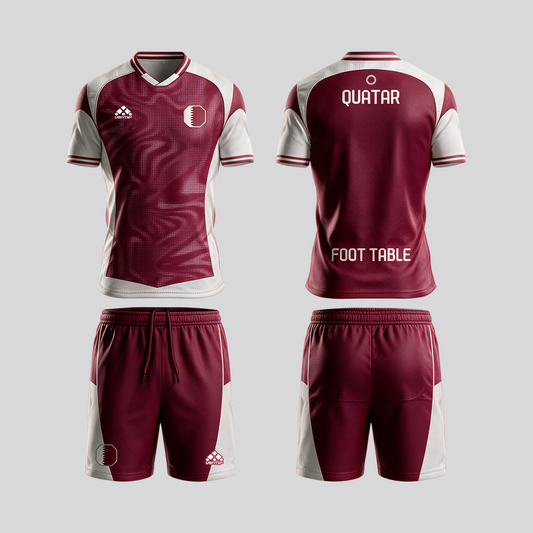 Qatar official uniform, Foot Table World Championship Rome 2026, jersey and shorts front and back