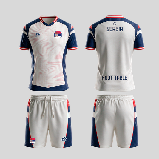 Serbia official uniform, Foot Table World Championship Rome 2026, jersey and shorts front and back