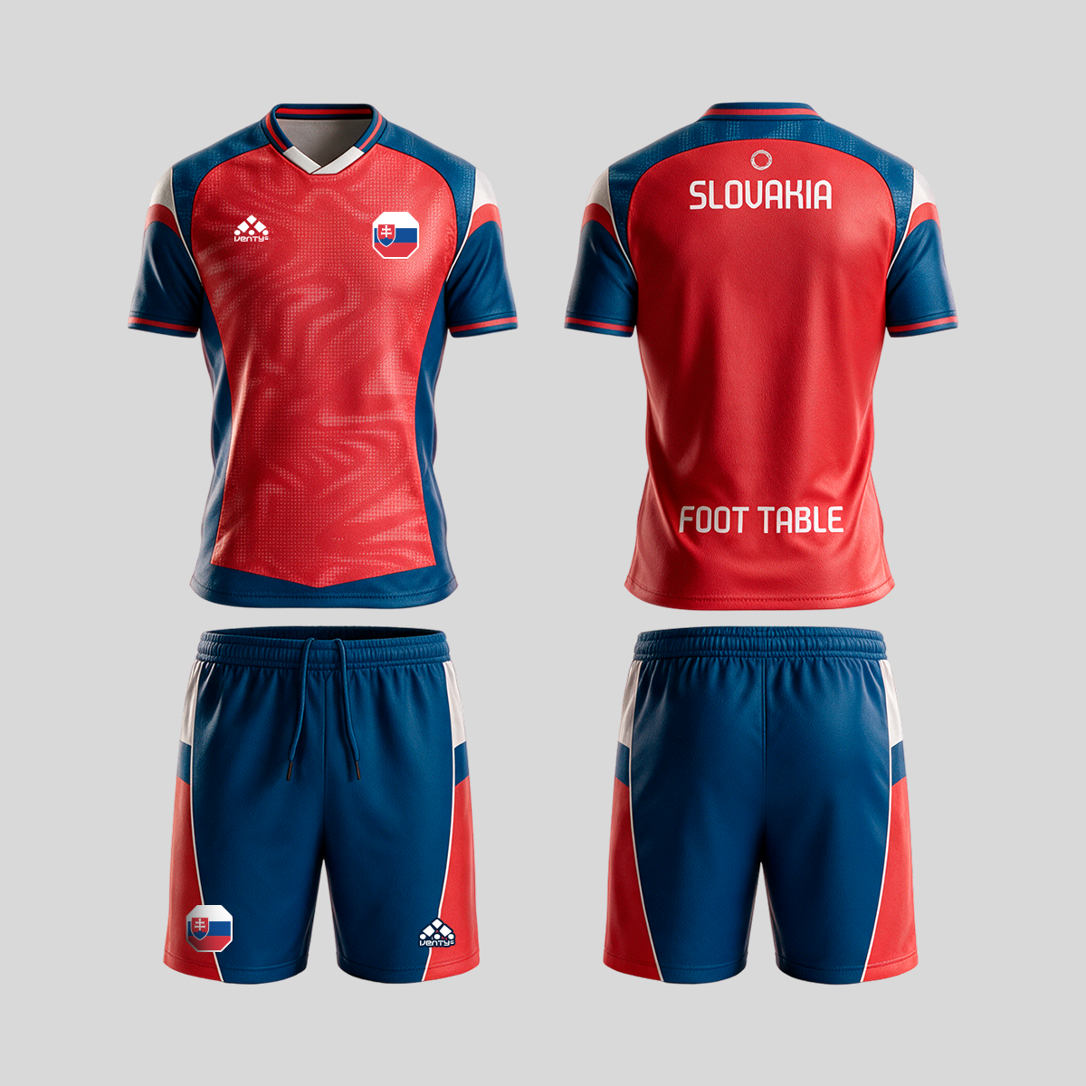 Slovakia official uniform, Foot Table World Championship Rome 2026, jersey and shorts front and back