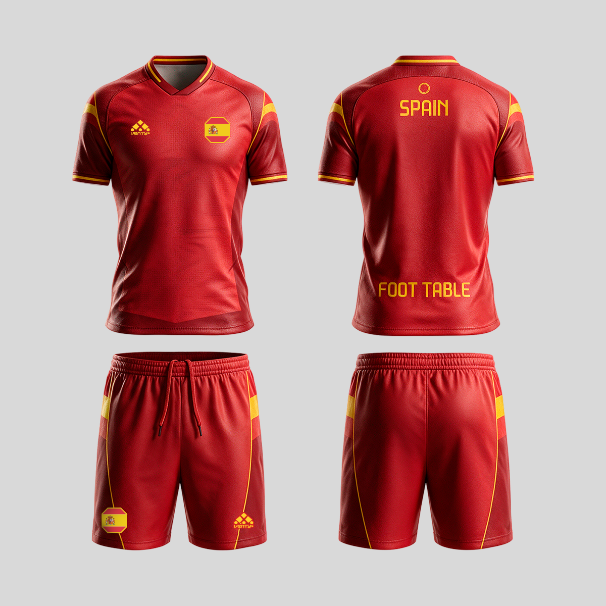 Spain official uniform, Foot Table World Championship Rome 2026, jersey and shorts front and back
