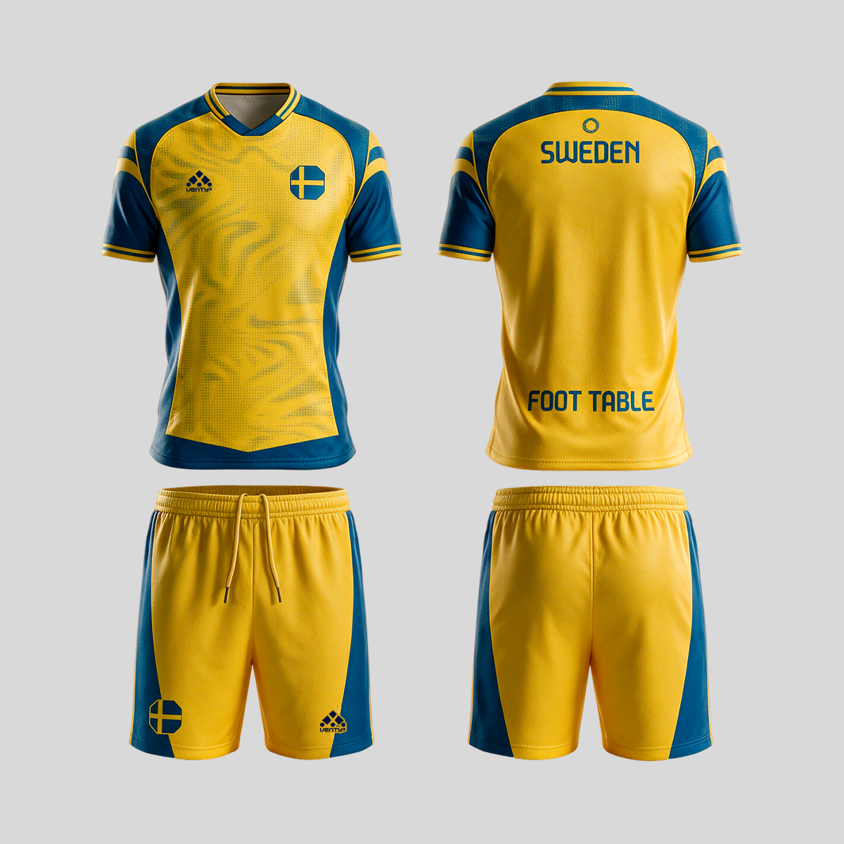 Sweden official uniform, Foot Table World Championship Rome 2026, jersey and shorts front and back