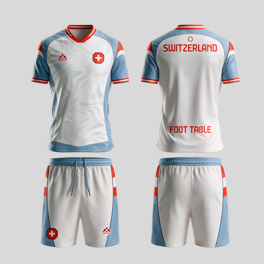 Switzerland official uniform, Foot Table World Championship Rome 2026, jersey and shorts front and back