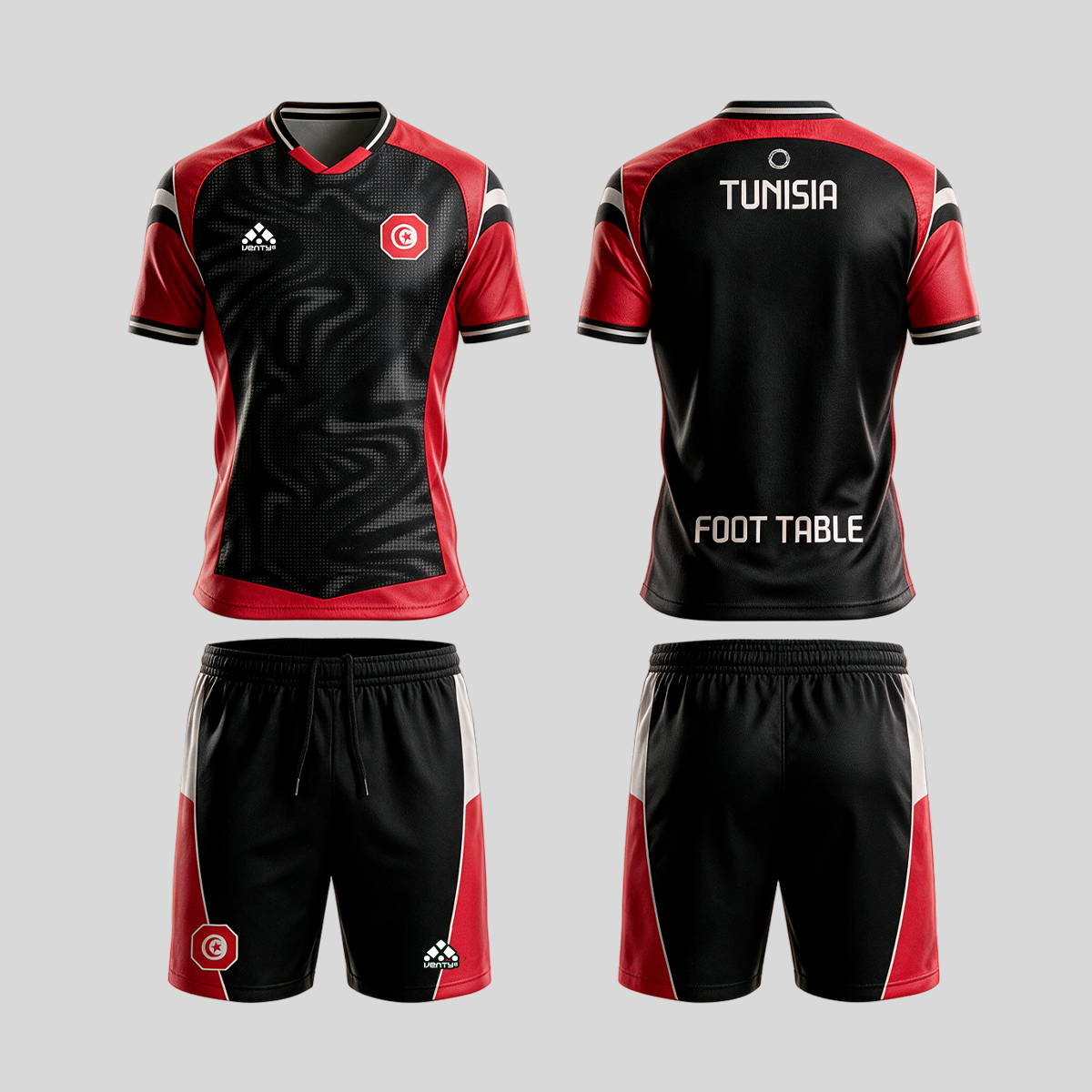 Tunisia official uniform, Foot Table World Championship Rome 2026, jersey and shorts front and back