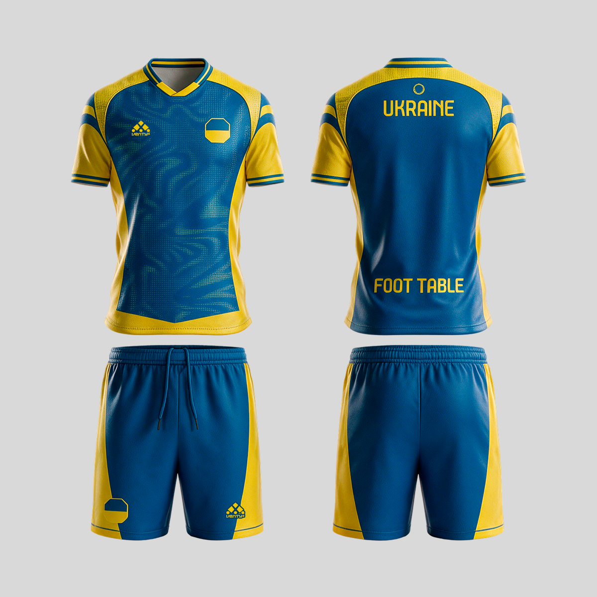Ukraine official uniform, Foot Table World Championship Rome 2026, jersey and shorts front and back