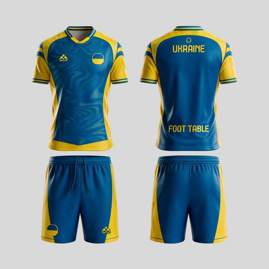 Ukraine official uniform, Foot Table World Championship Rome 2026, jersey and shorts front and back