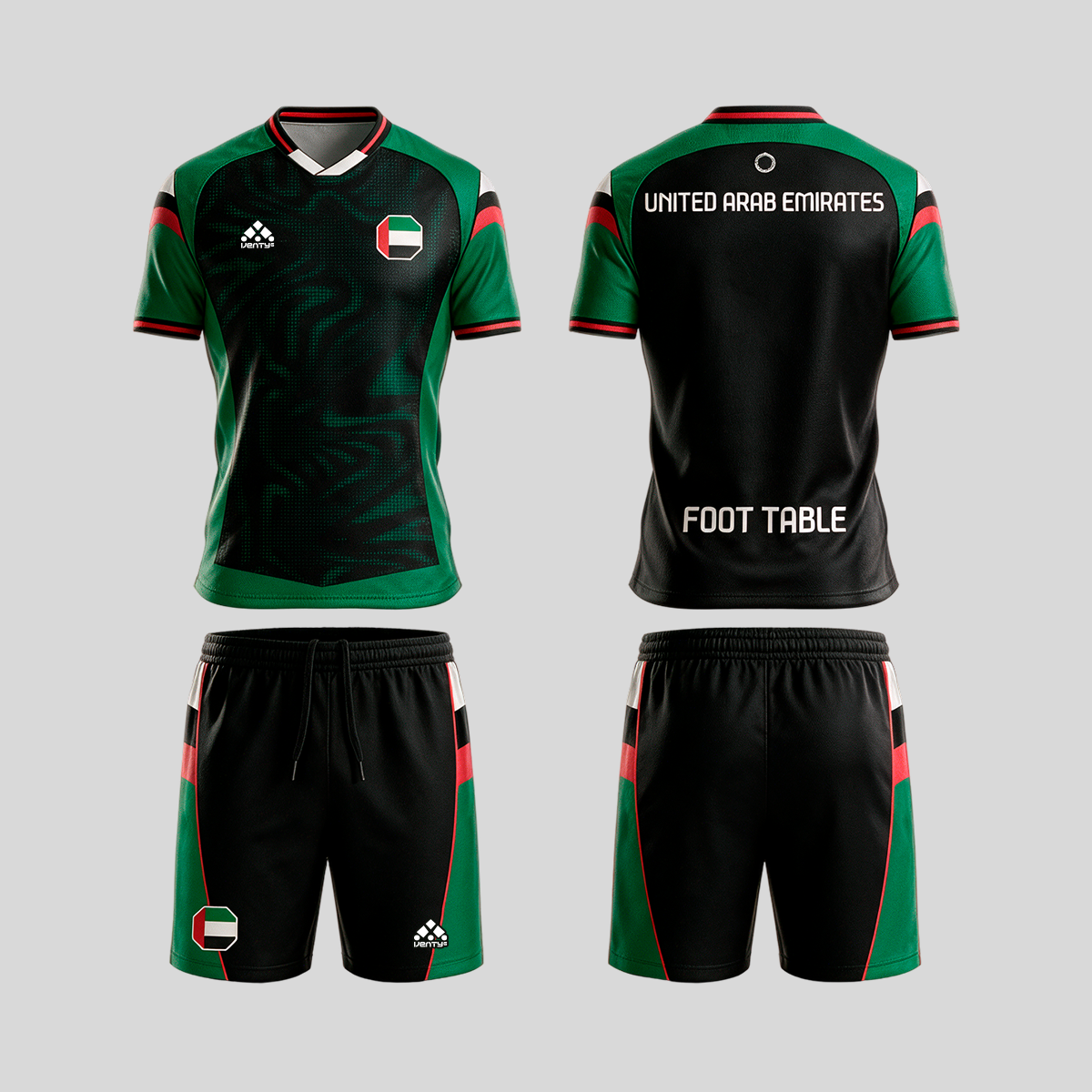 United Arab Emirates official uniform, Foot Table World Championship Rome 2026, jersey and shorts front and back