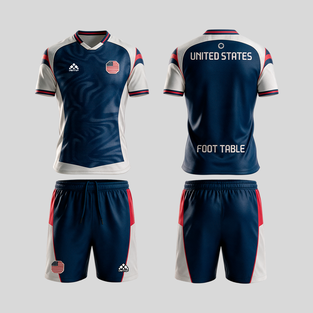 United States official uniform, Foot Table World Championship Rome 2026, jersey and shorts front and back