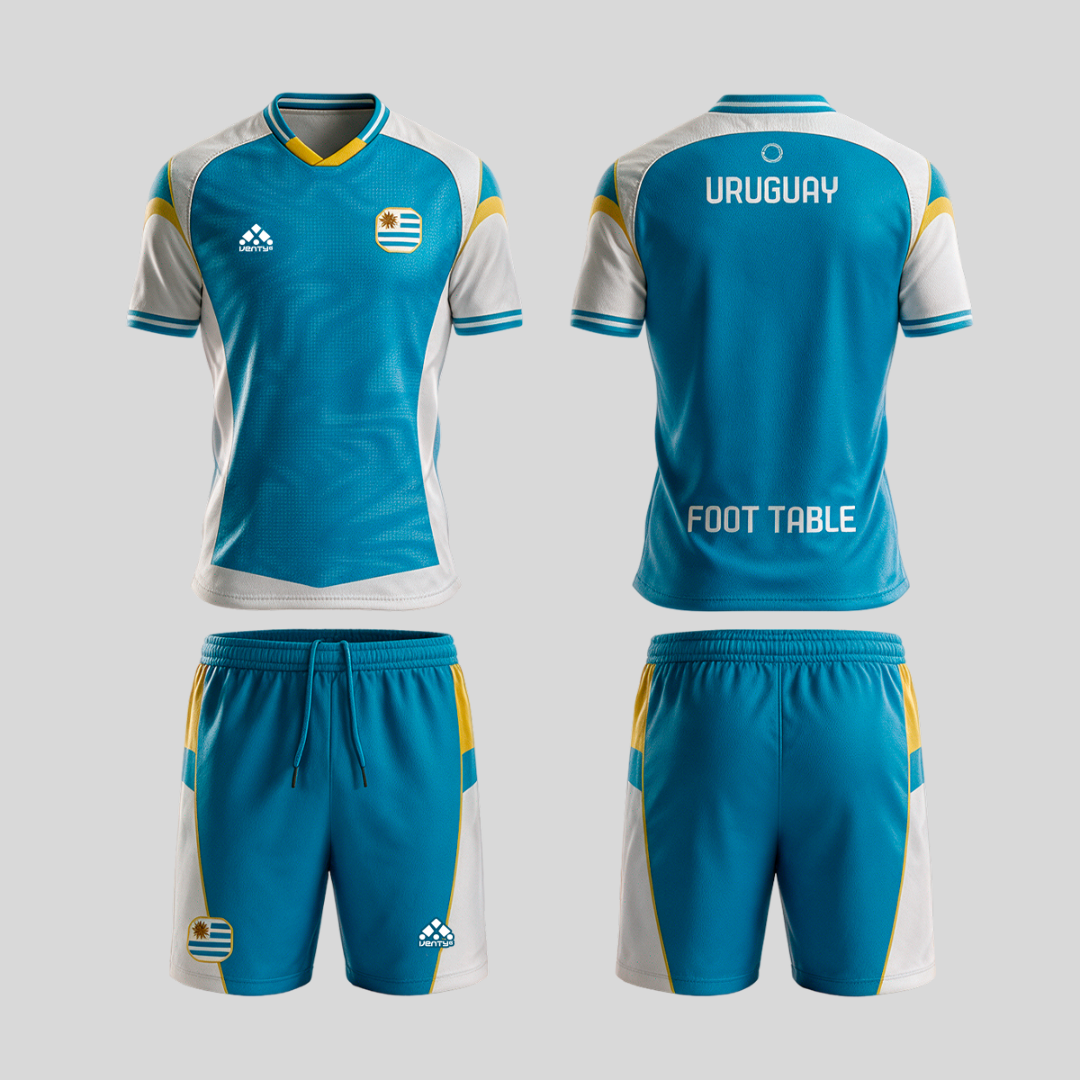 Uruguay official uniform, Foot Table World Championship Rome 2026, jersey and shorts front and back